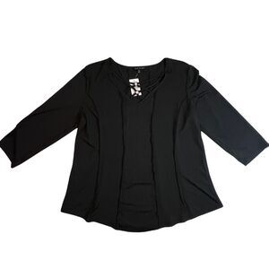 Sami & Jo Blouse Womens XL Black Ribbed Preppy Casual Gothic Punk V Neck Top